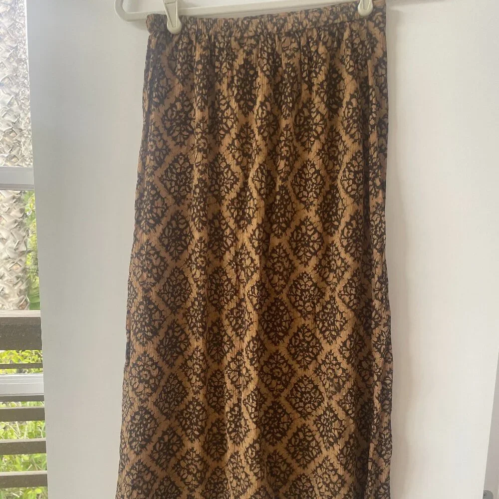 Karen Scott Petites Boho Print Silk Maxi Skirt, Black‎ and Tan, PS